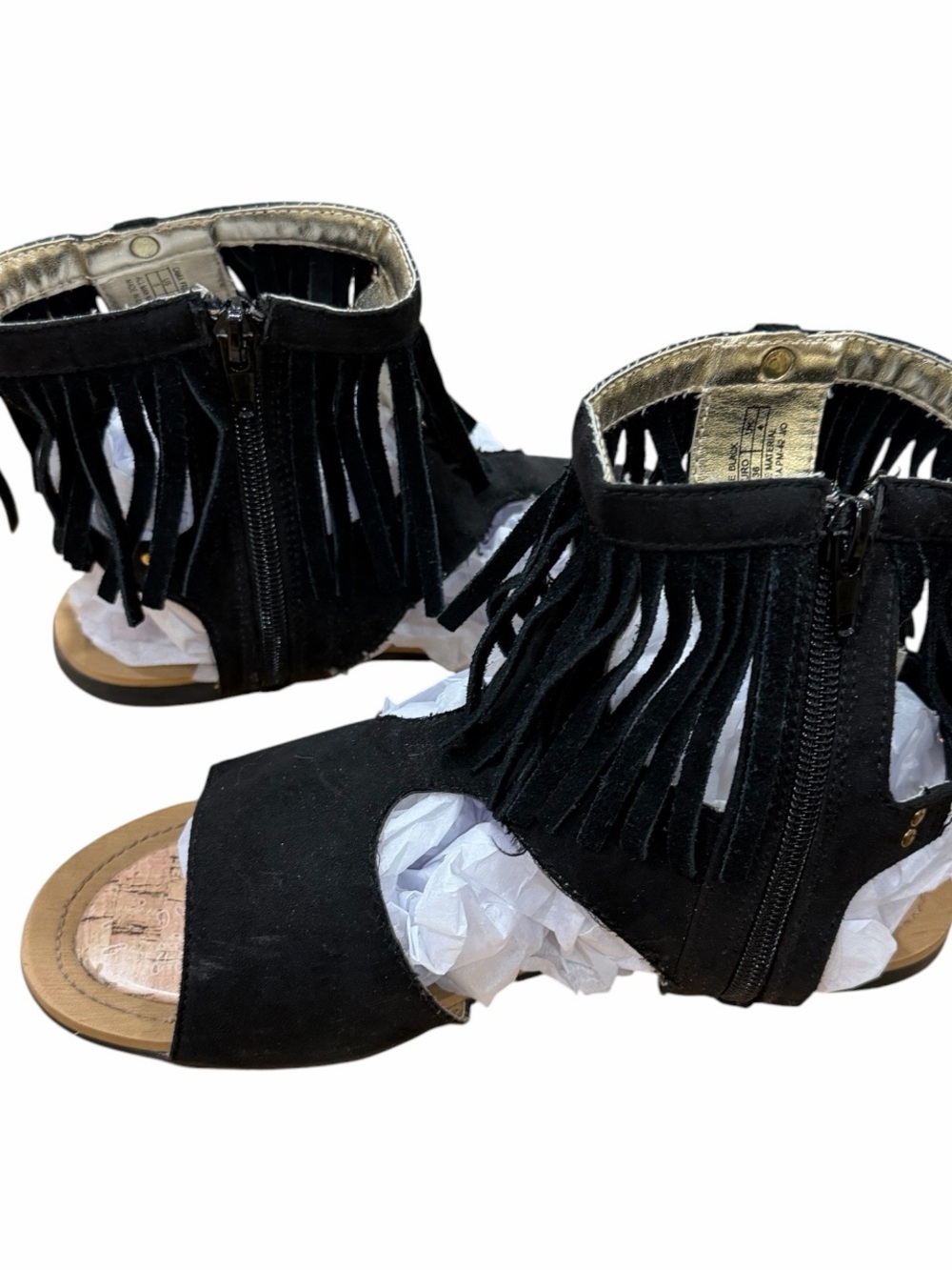Stuart Weitzman Camia Black Fringe Boho Sandals Size 5 - Picture 3 of 7